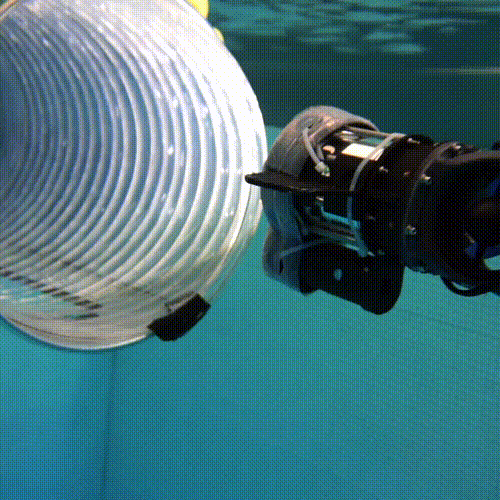 Underwater snake robot swimming through a curved vertical pipe